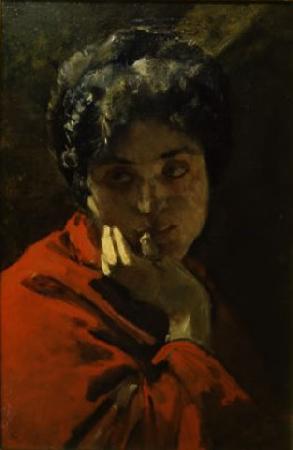 Domenico Morelli Ritratto di donna in rosso Sweden oil painting art